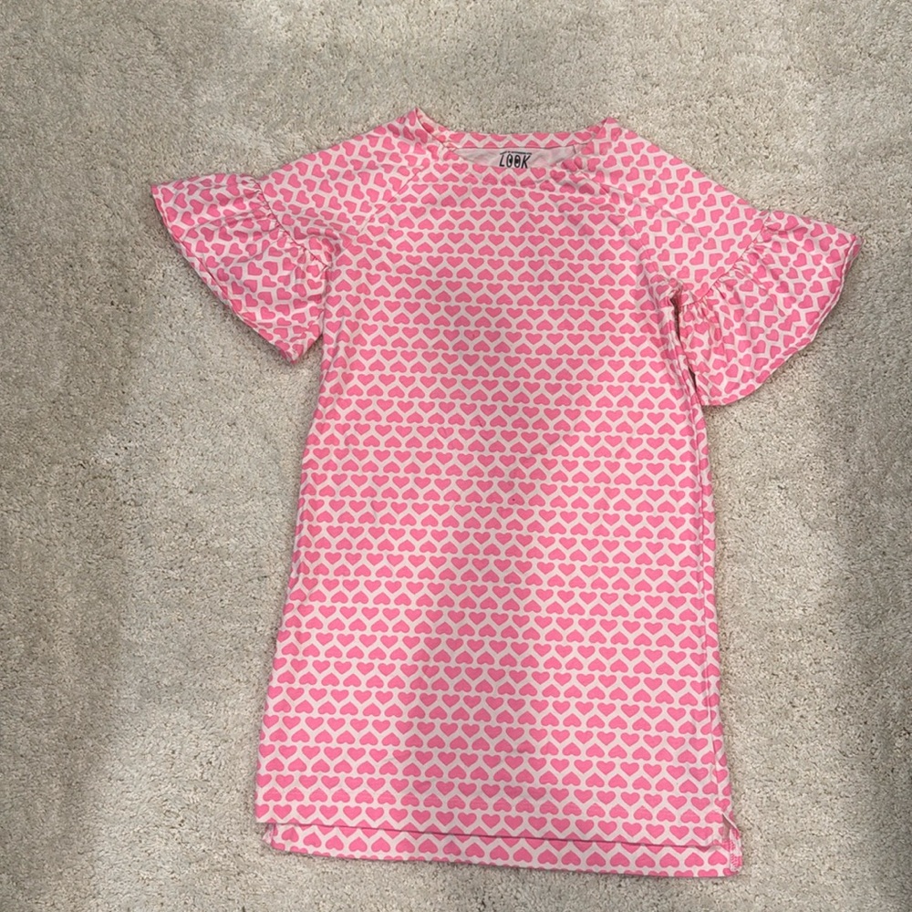 J.Crew Crewcuts Girl Heart Shift Dress Pink Size 8 Short Sleeve